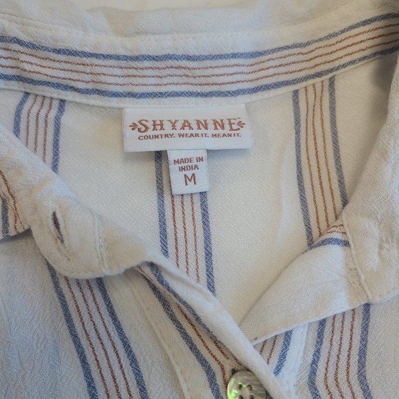 Shyanne White Top with Red/Blue Pinstripe Country Embroidered Tassels - Picture 11 of 15